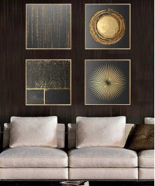 Gold Frame 60*60 Cm 3D Effect Gray And Gold Crytsall Porsalein Painting 